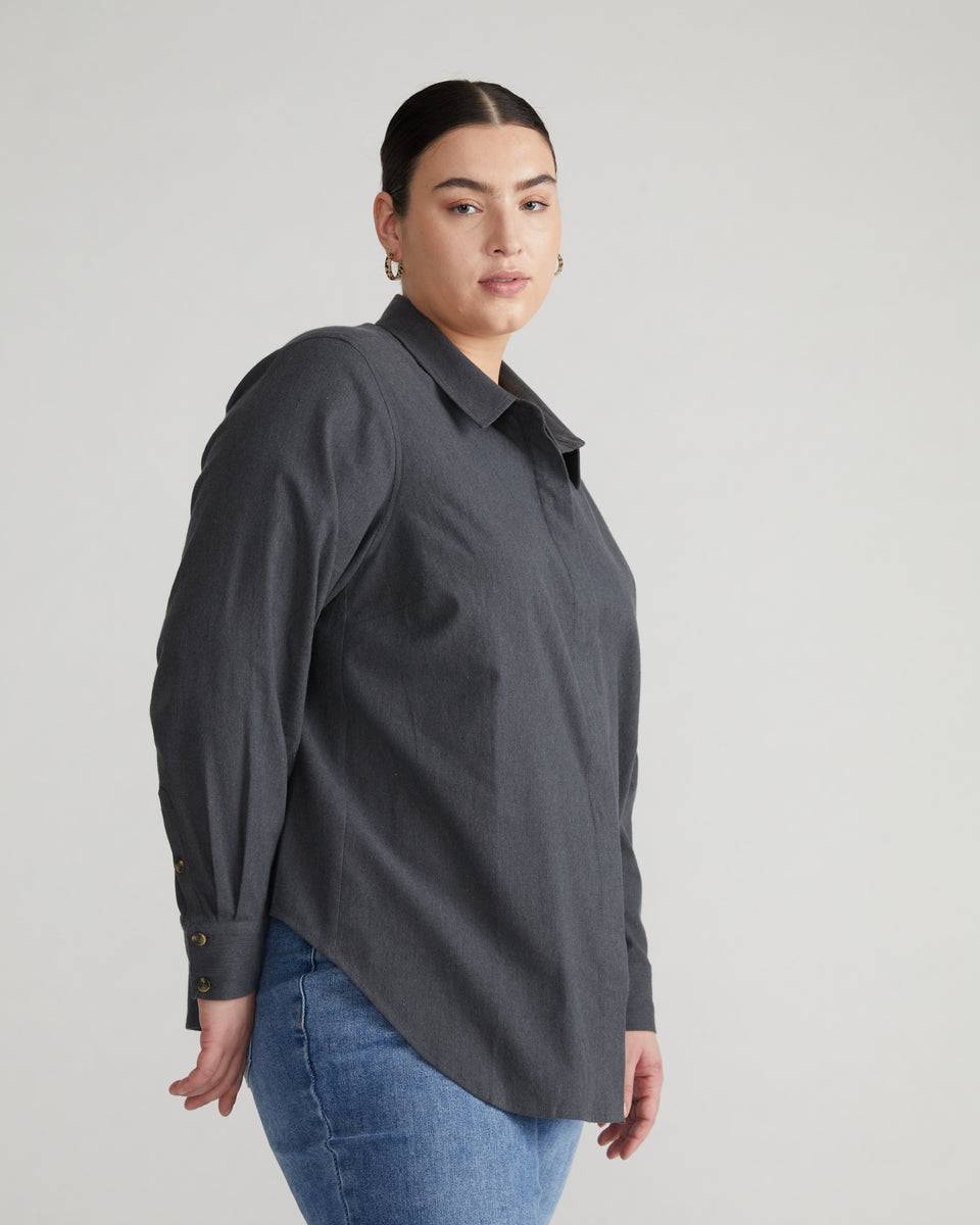 Elbe Stretch Cotton Flannel Shirt Classic Fit - Very Grey Zoom image 2