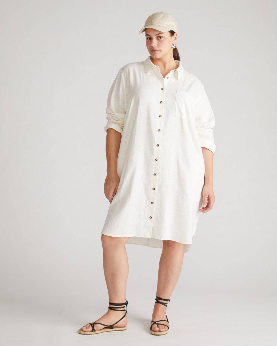 Seaside Linen Shirtdress - White Zoom image 0