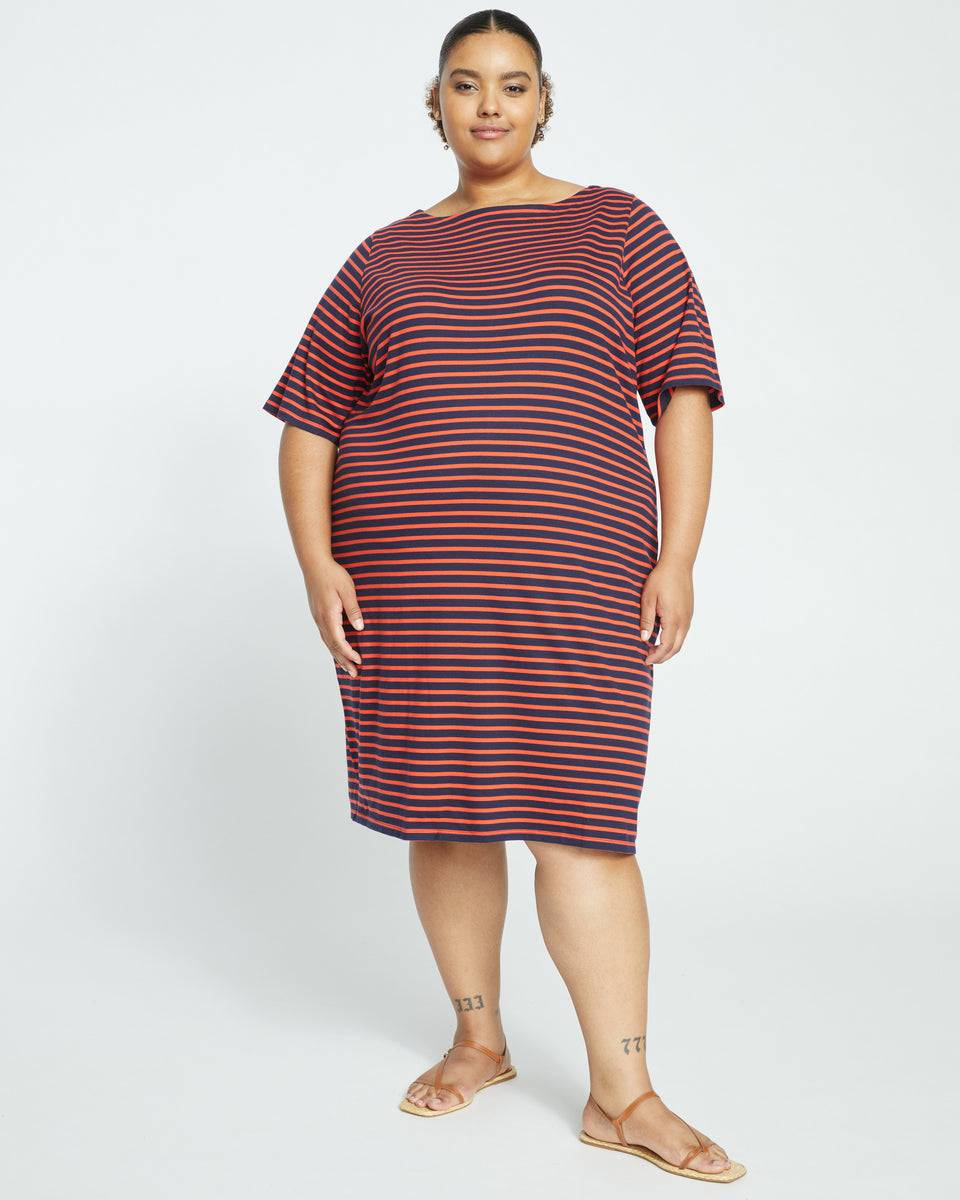 Belle Breton-Stripe Compact Jersey Dress - Navy/Red Stripe Zoom image 0