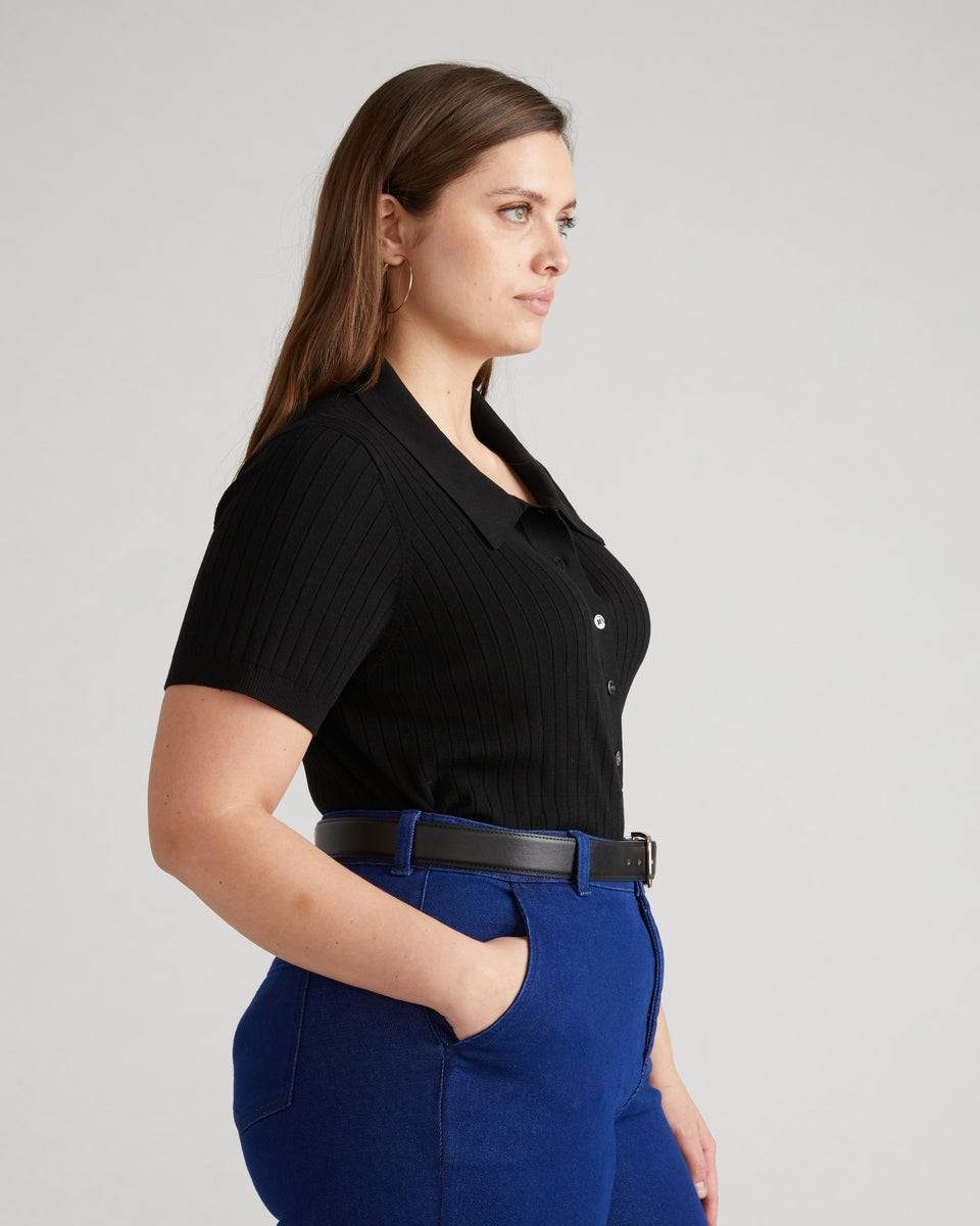 Jacqueline Short Sleeve Polo Sweater - Black Zoom image 2