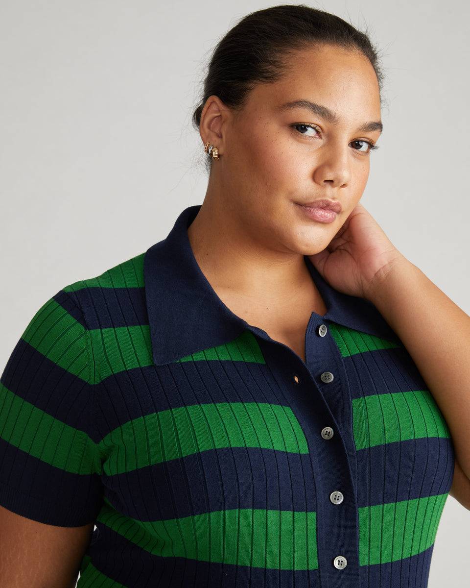 Jacqueline Short Sleeve Polo Sweater - Navy/Mineral Green Zoom image 1
