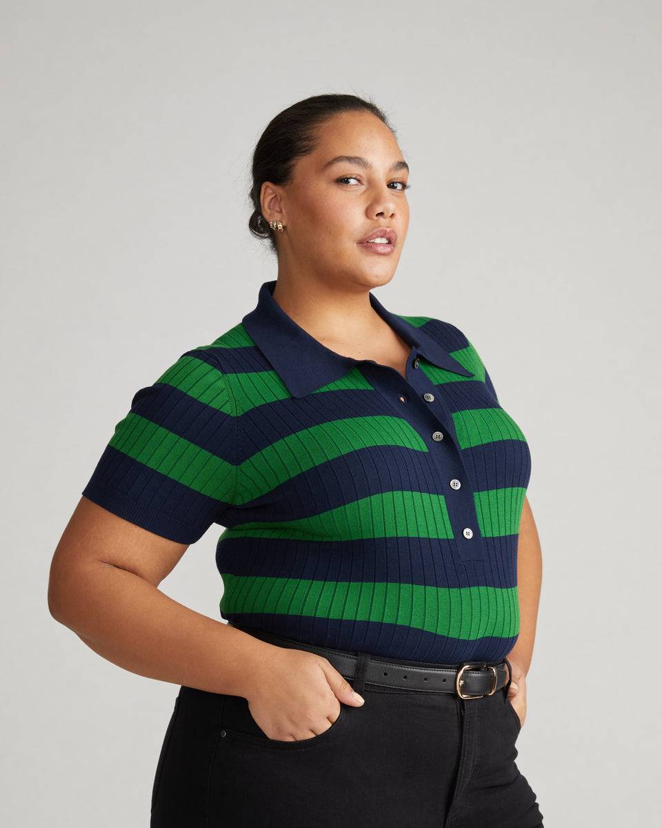 Jacqueline Short Sleeve Polo Sweater - Navy/Mineral Green Zoom image 2