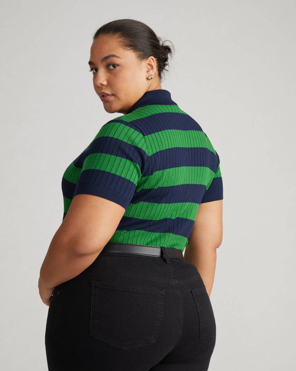 Jacqueline Short Sleeve Polo Sweater - Navy/Mineral Green Zoom image 3