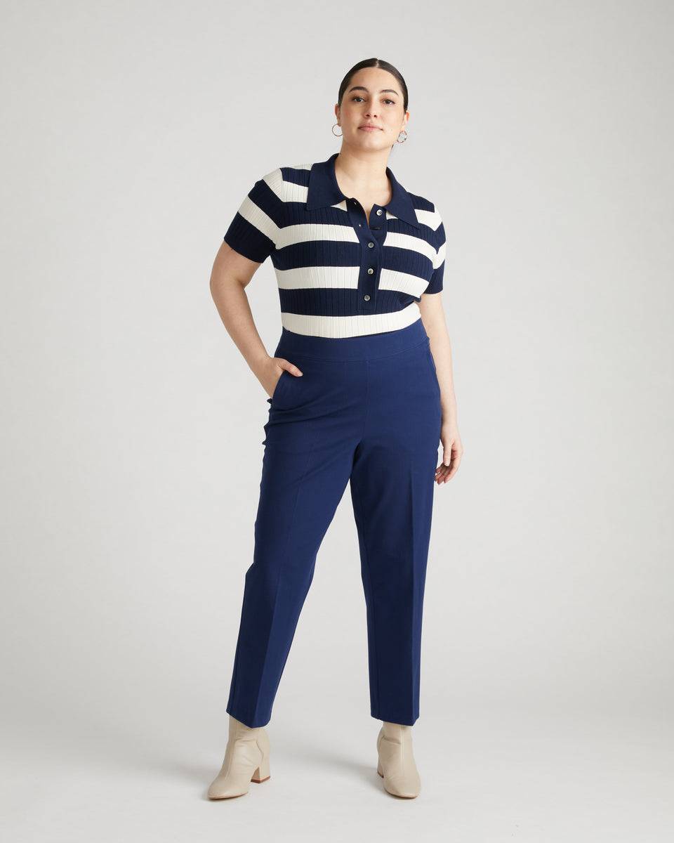 Jacqueline Short Sleeve Polo Sweater - Navy/White Zoom image 1
