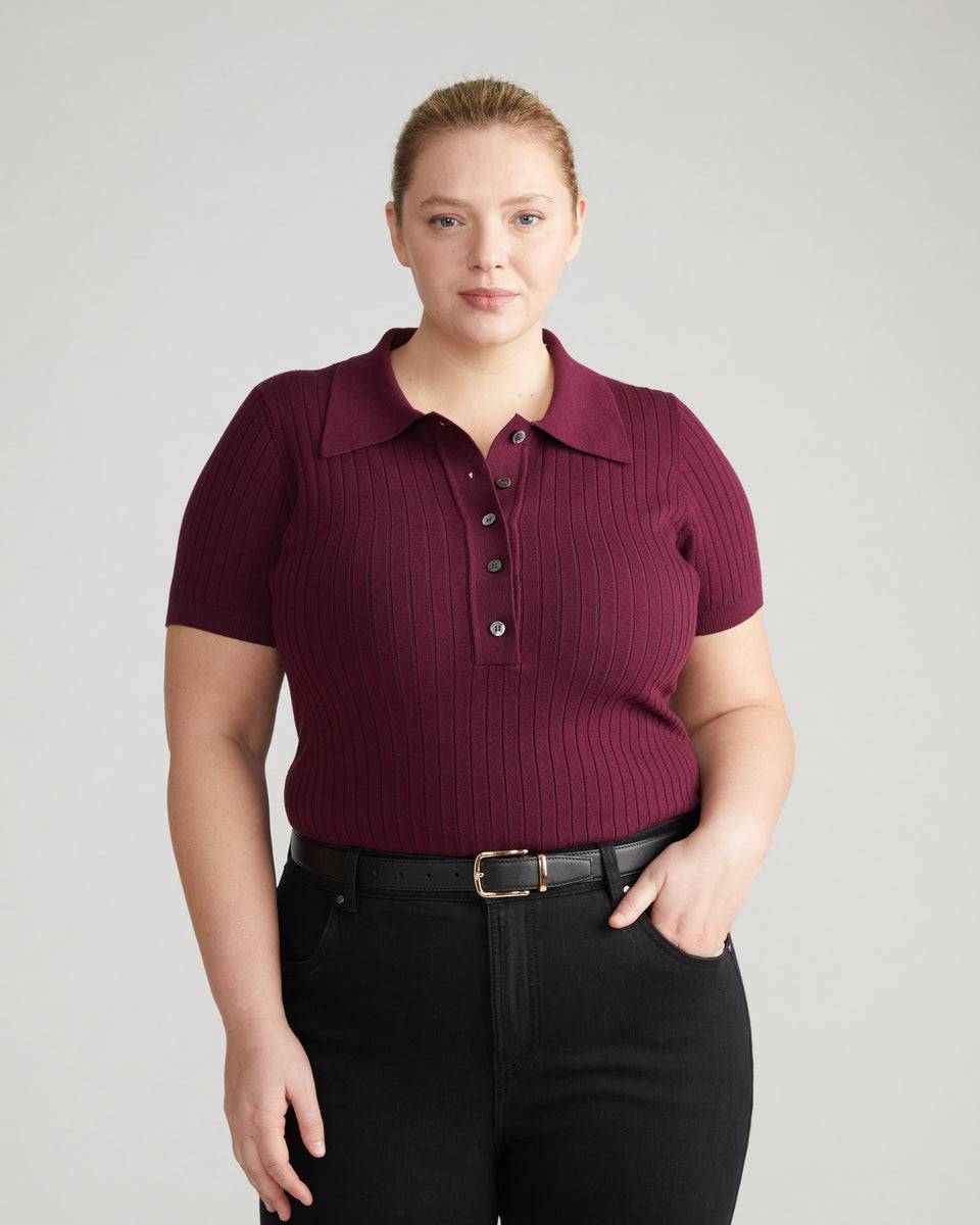 Jacqueline Short Sleeve Polo Sweater - Crimson Gem Zoom image 0