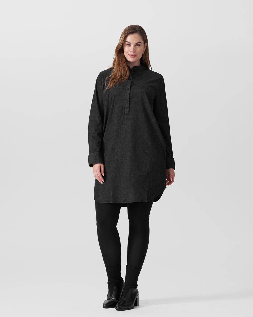 Hannah Stretch Cotton Chambray Shirtdress - Black Zoom image 9