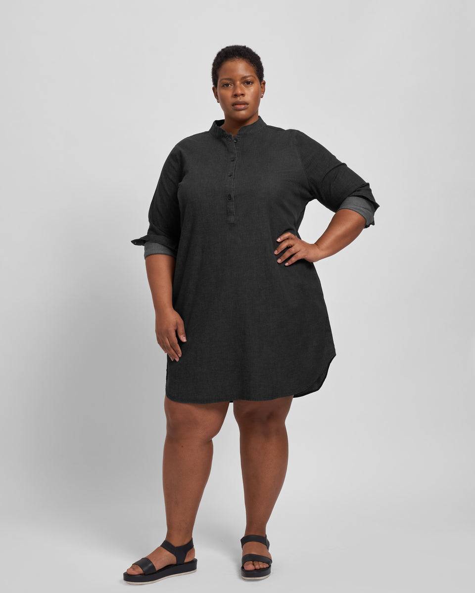 Hannah Stretch Cotton Chambray Shirtdress - Black Zoom image 6