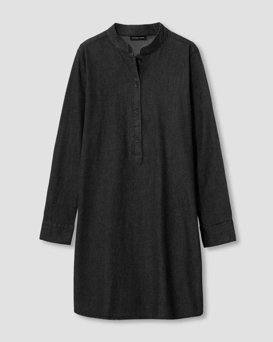 Hannah Stretch Cotton Chambray Shirtdress - Black Zoom image 1