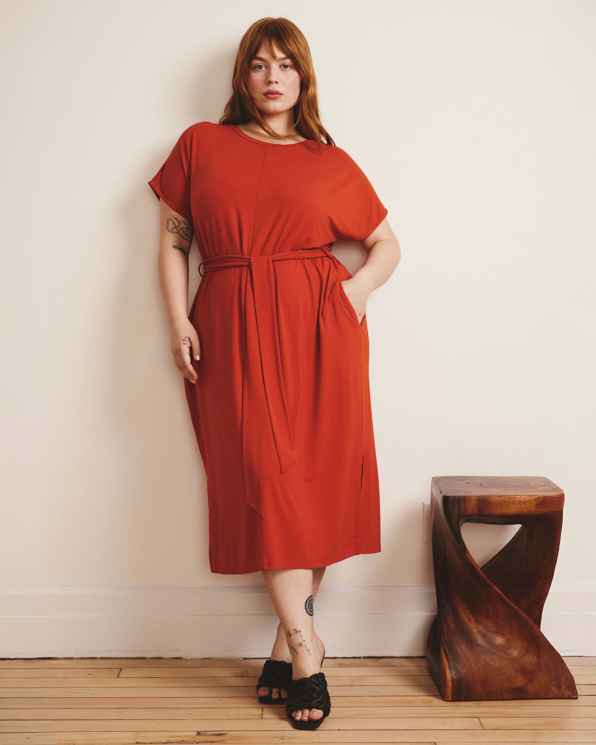 Belted Divine Jersey Dress - Warm Russet