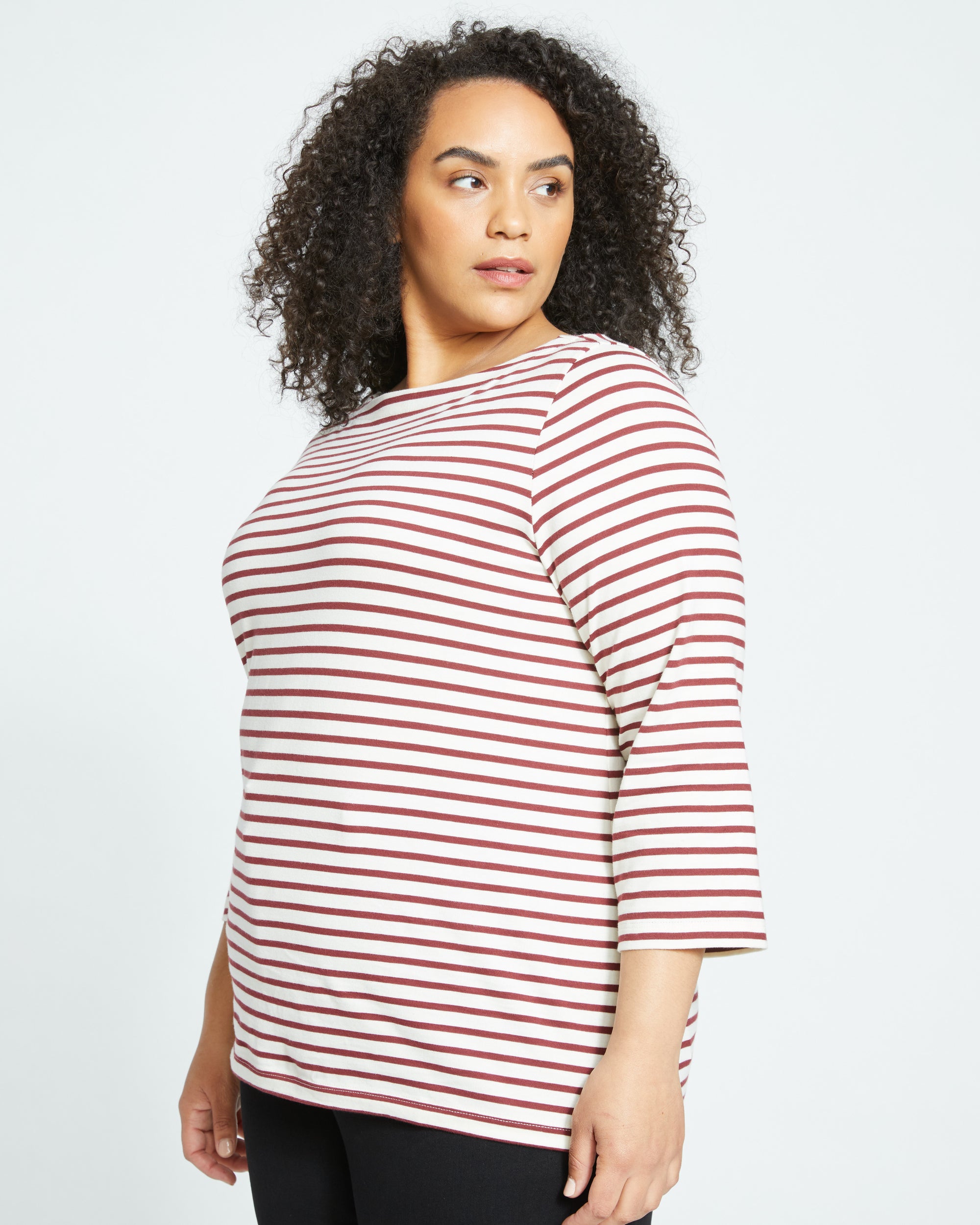 Belle Breton Stripe Jersey Tee - Ecru/Burgundy Stripe