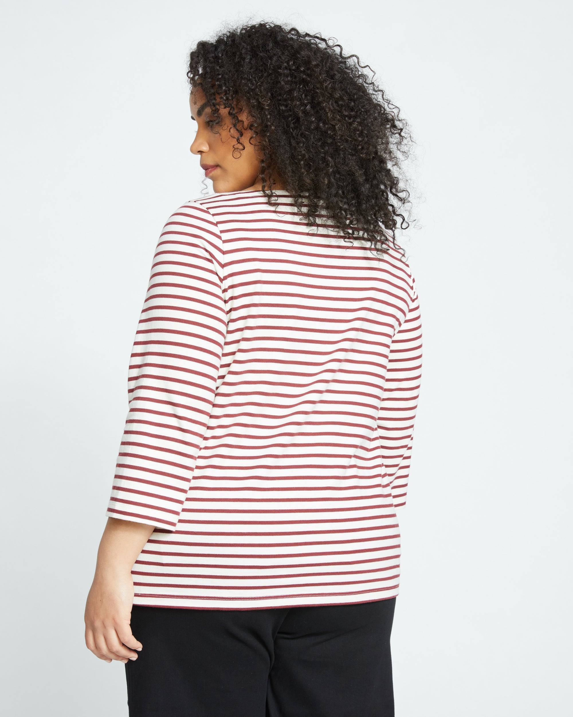 Belle Breton Stripe Jersey Tee - Ecru/Burgundy Stripe