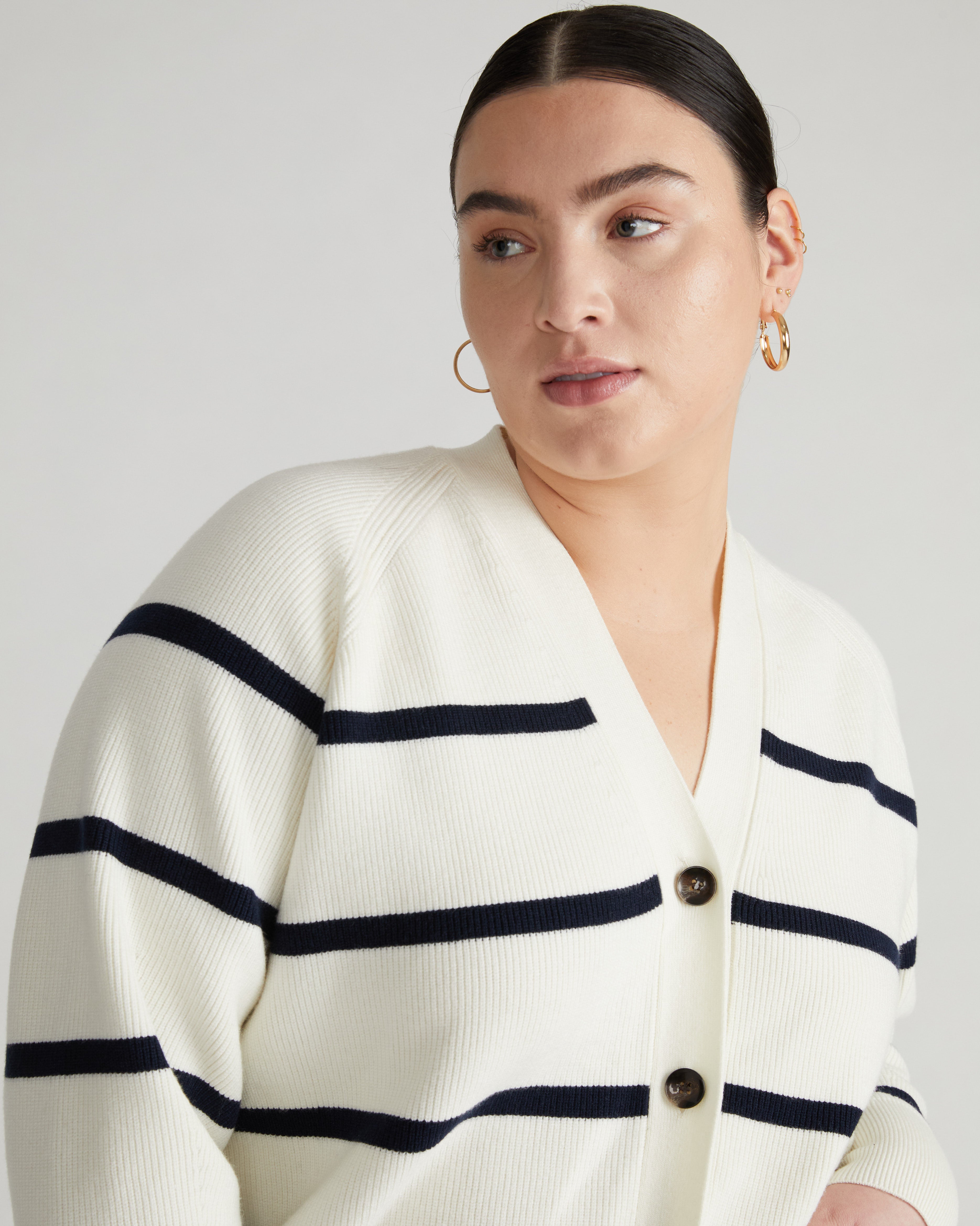 Better-Than-Wool Cardigan White/Navy Stripe – Universal Standard