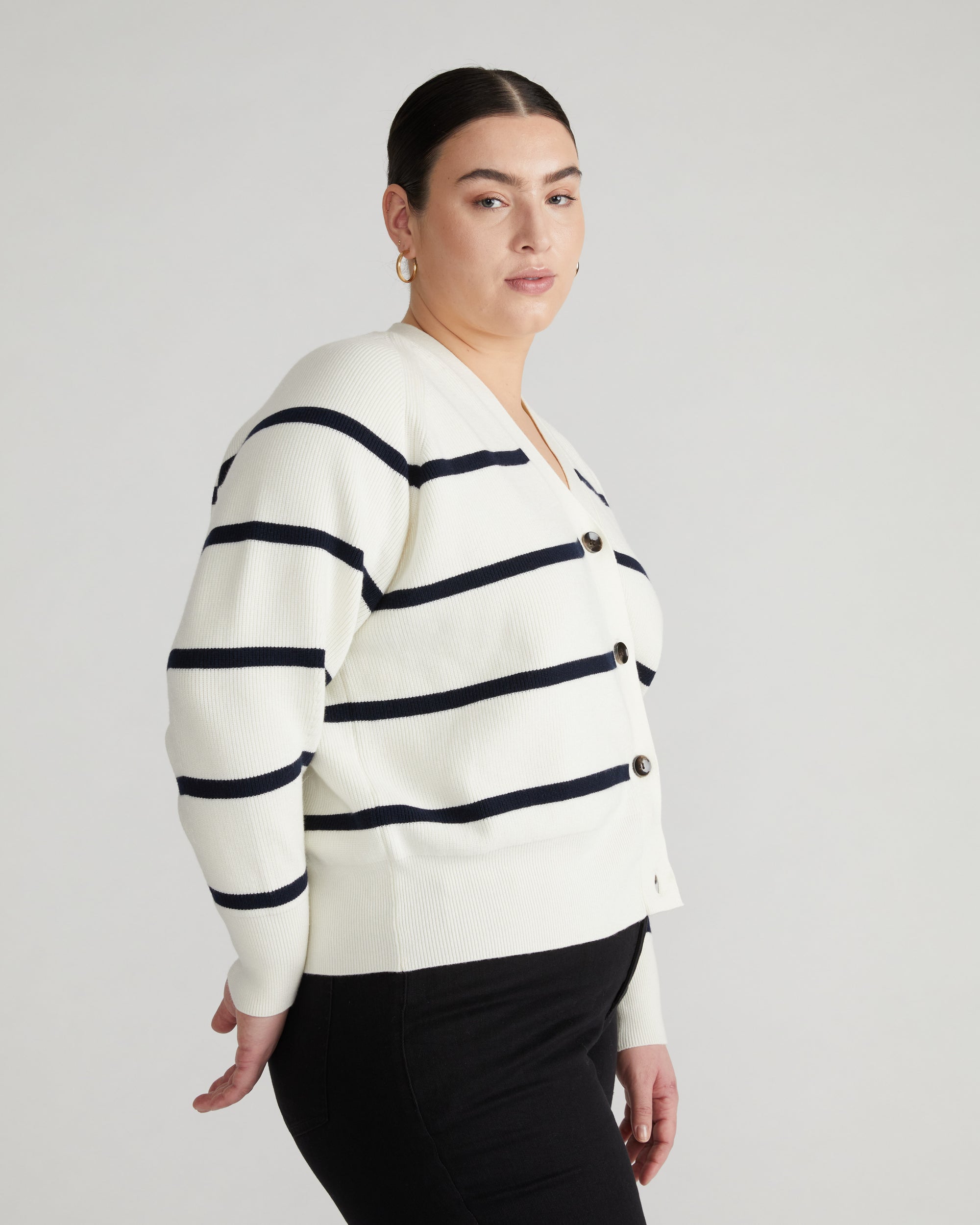 Better-Than-Wool Cardigan - White/Navy Stripe