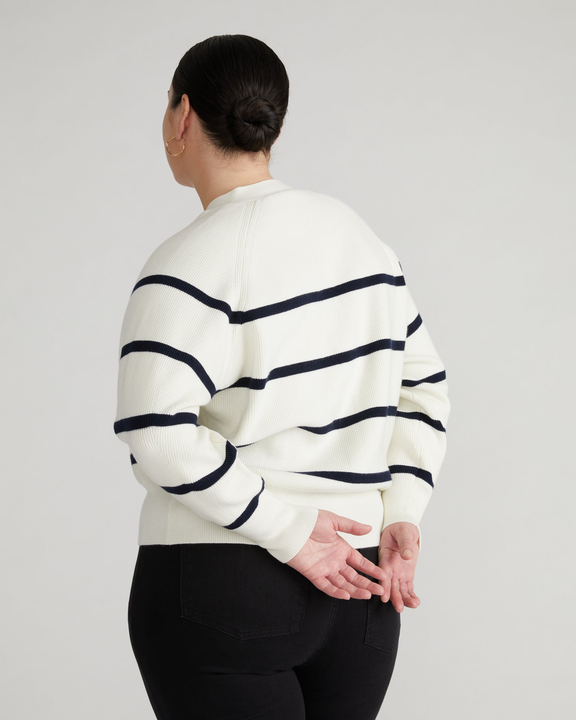 Better-Than-Wool Cardigan - White/Navy Stripe