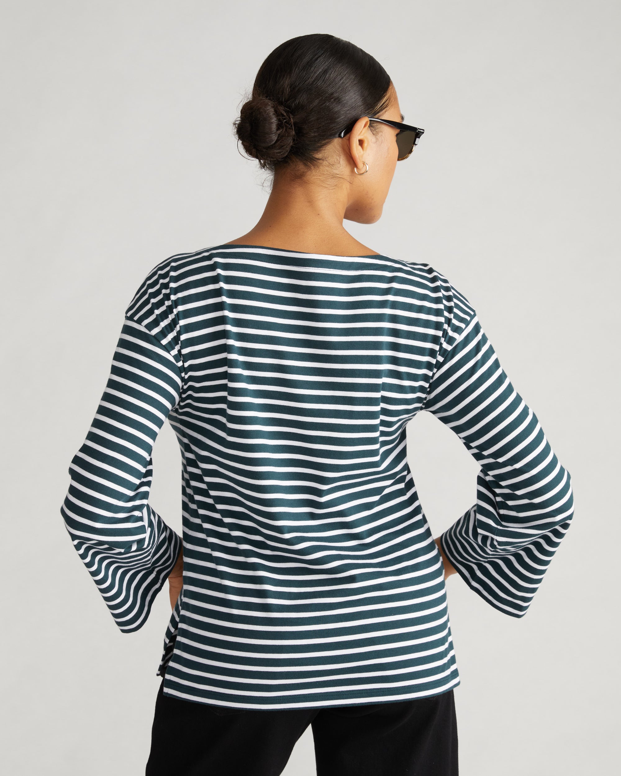 Montauk Breton Stripe Bell Sleeve Top - Deep Sea/White Stripe