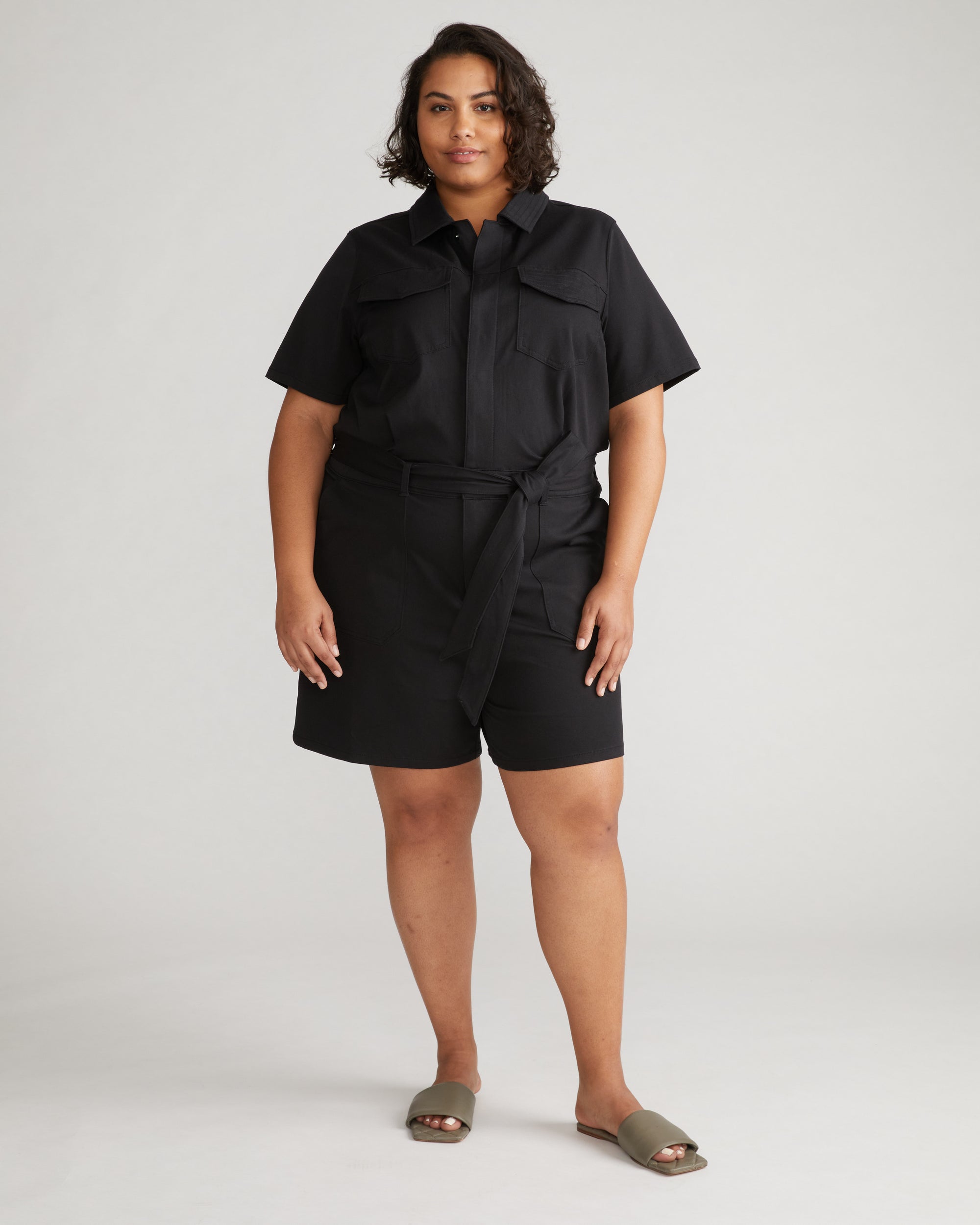 Valley Stretch Cotton Twill Romper - Black