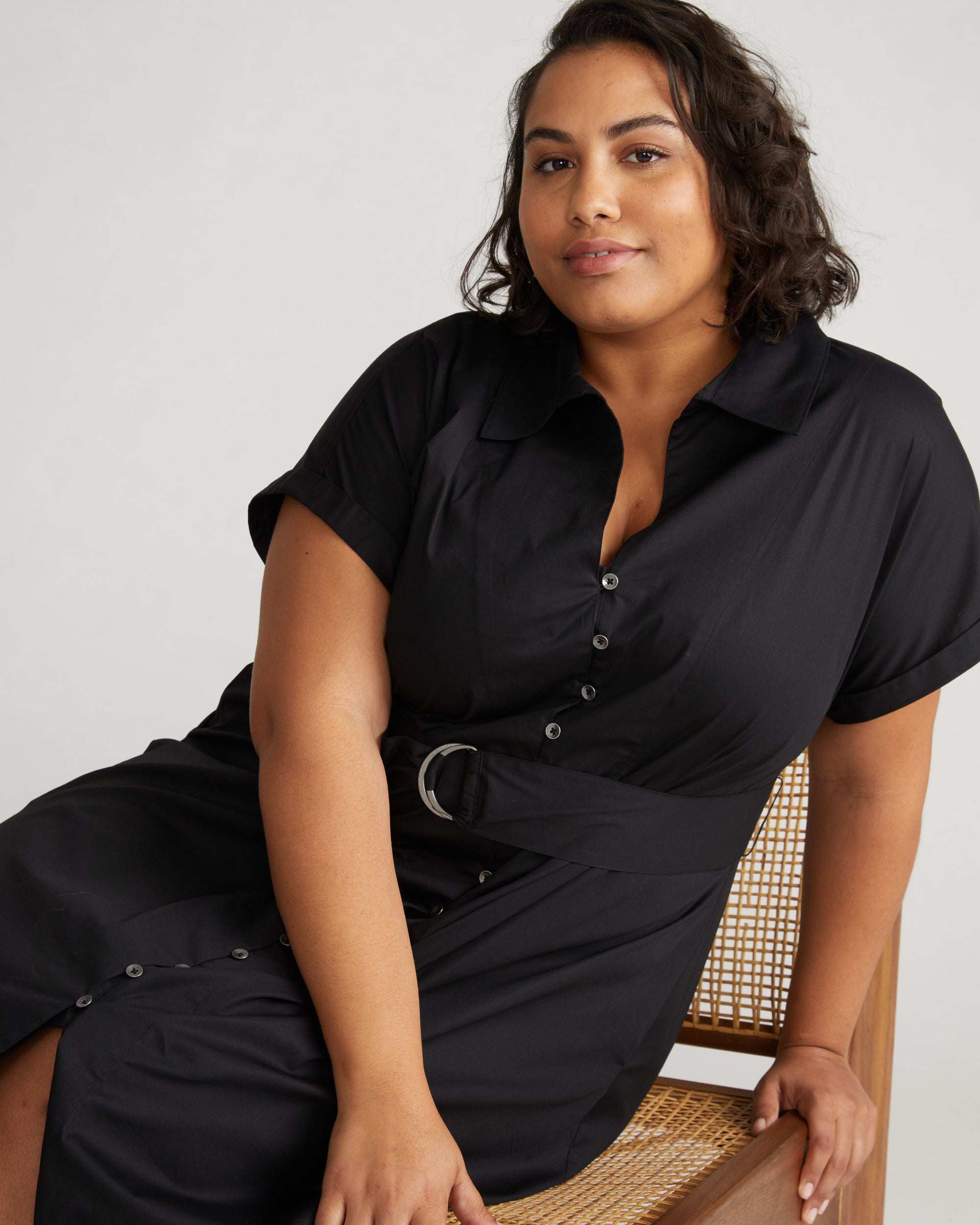 Sandy Stretch Poplin Shirtdress - Black
