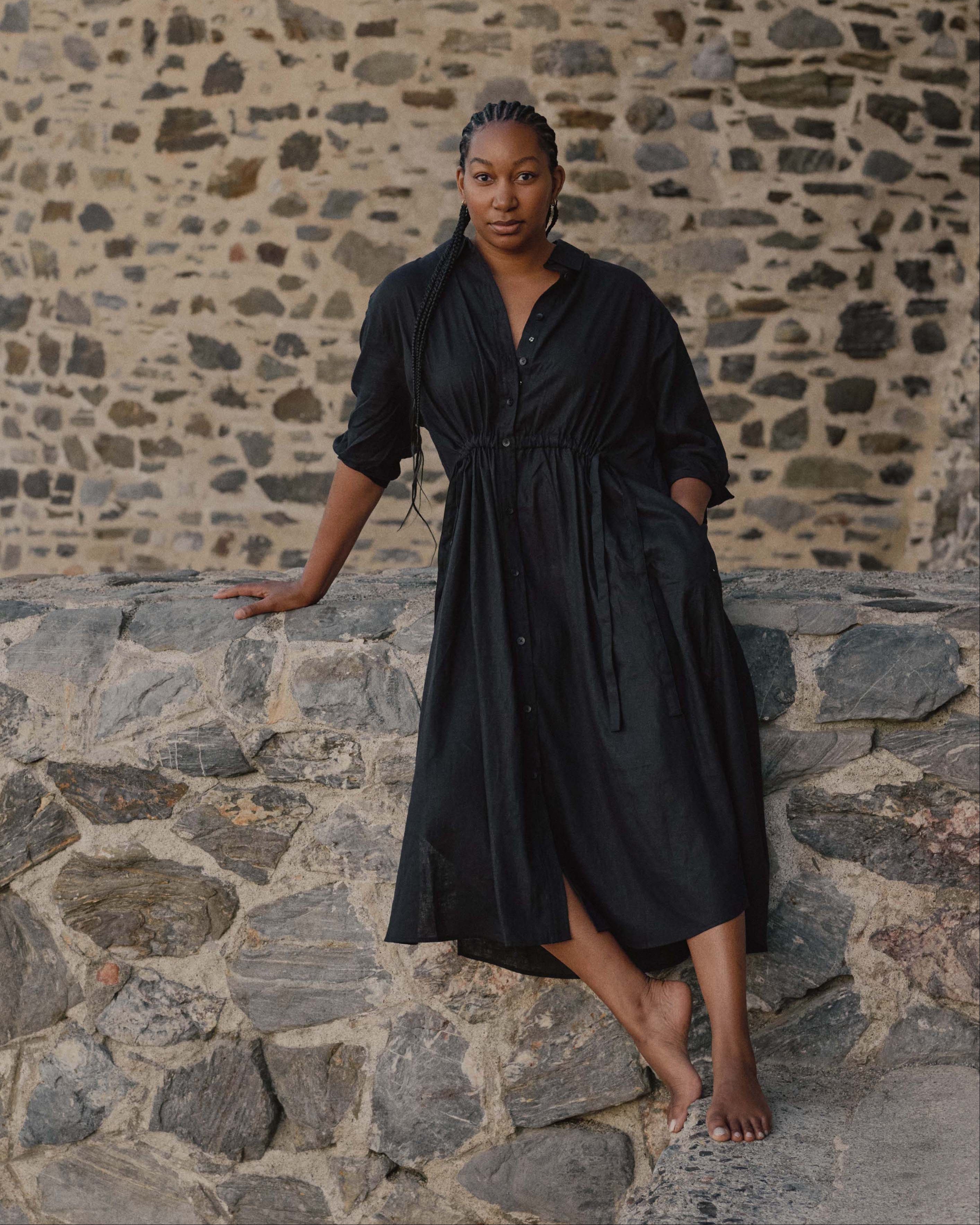 Universal Standard Women's Drawstring Waist Button-Up Linen Blend Shirtdress - Black