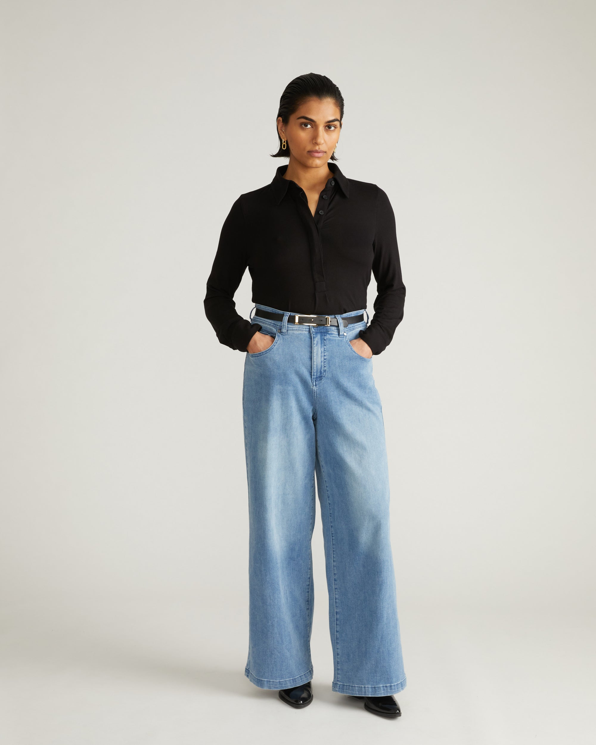 Elbe Popover Liquid Jersey Shirt Classic Fit - Black