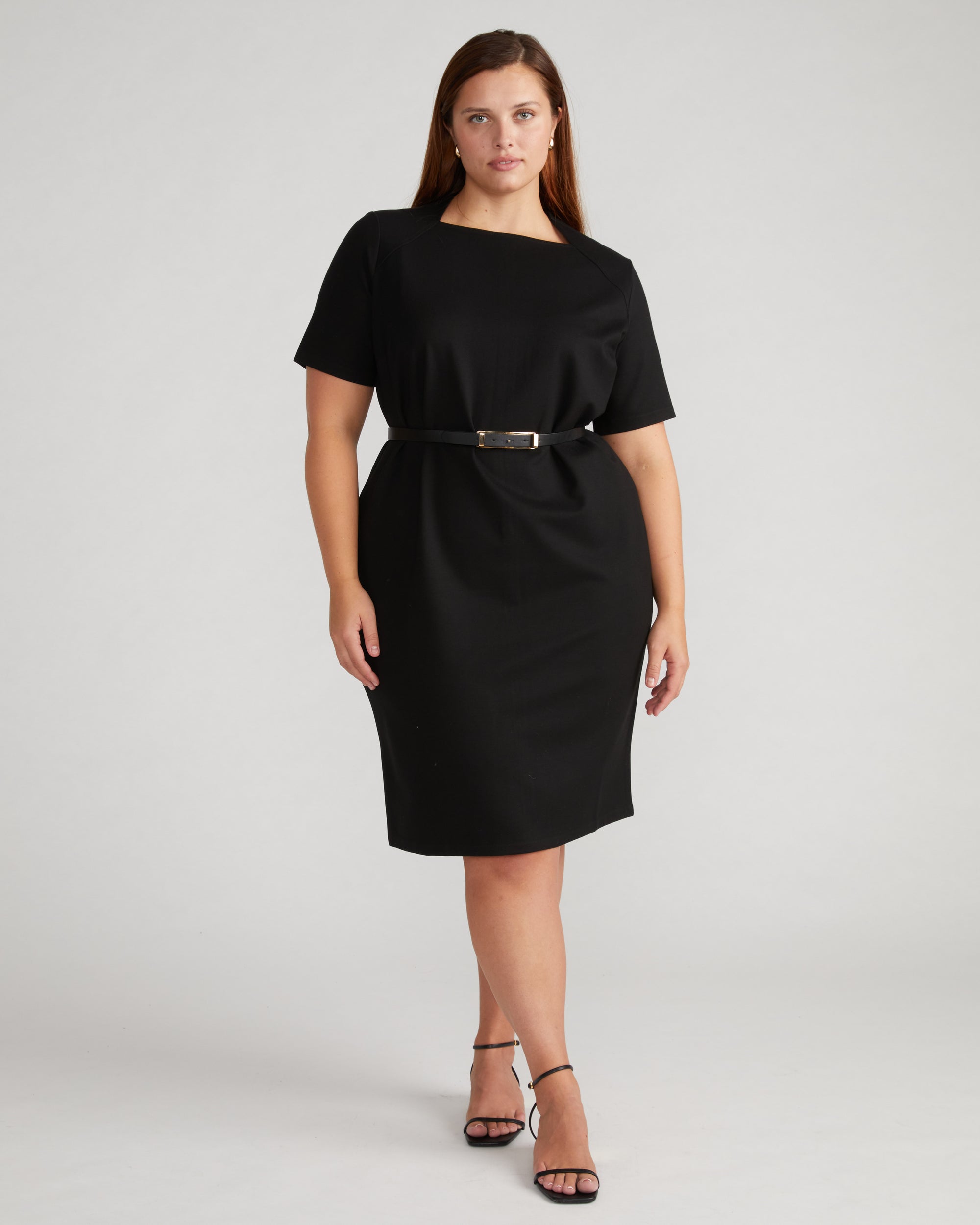 Envelope Neck Ponte Dress - Black