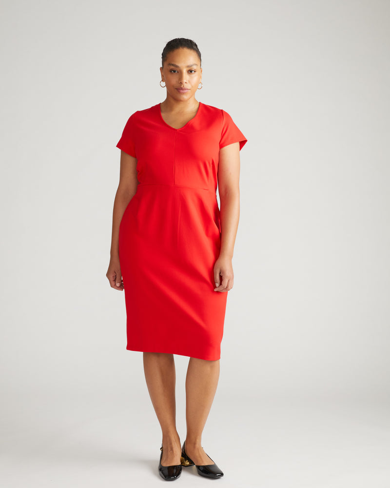 Executive V Neck Ponte Dress - Vermilion Red