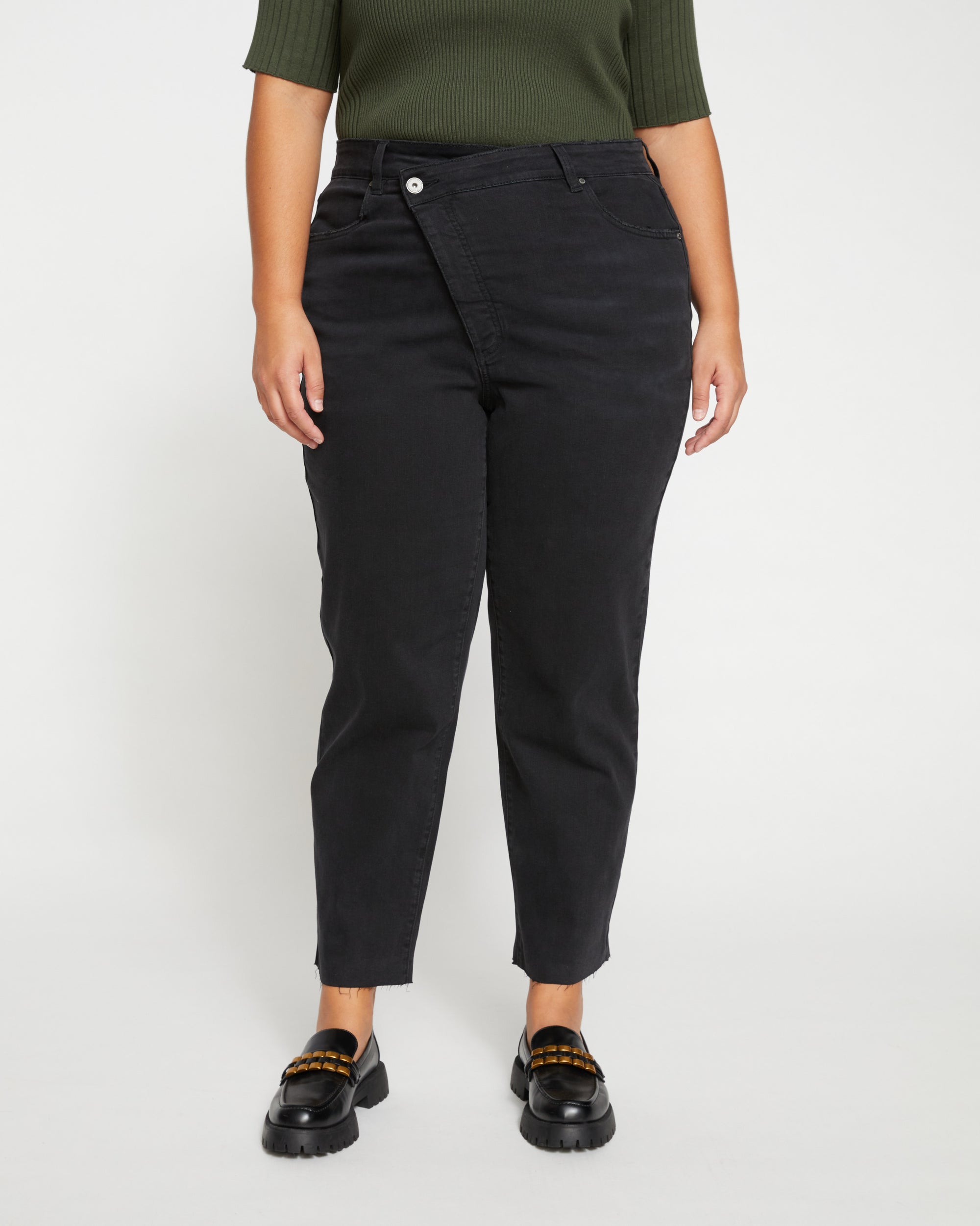 Katie High Rise Crossover Jeans - Broken Black