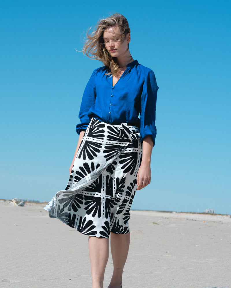 Villa Linen Wrap Culottes - Ink Bloom Print