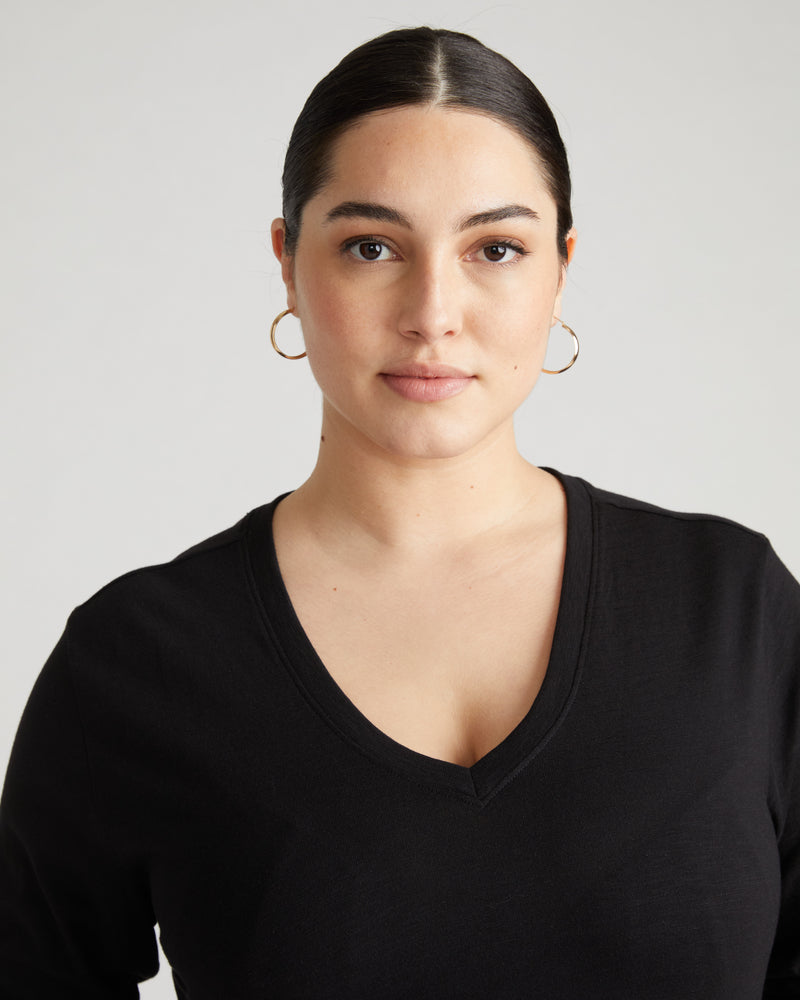 Light-As-Air Long Sleeve V Neck Tee - Black