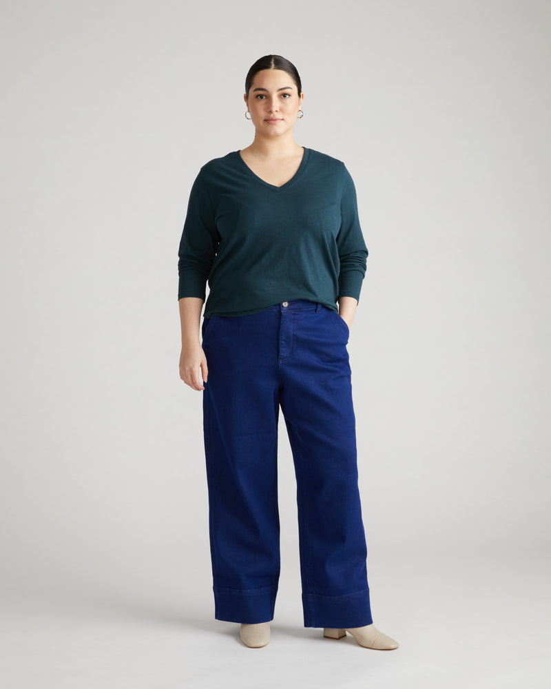 Light-As-Air Long Sleeve V Neck Tee - Deep Sea