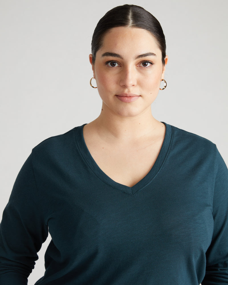 Light-As-Air Long Sleeve V Neck Tee - Deep Sea