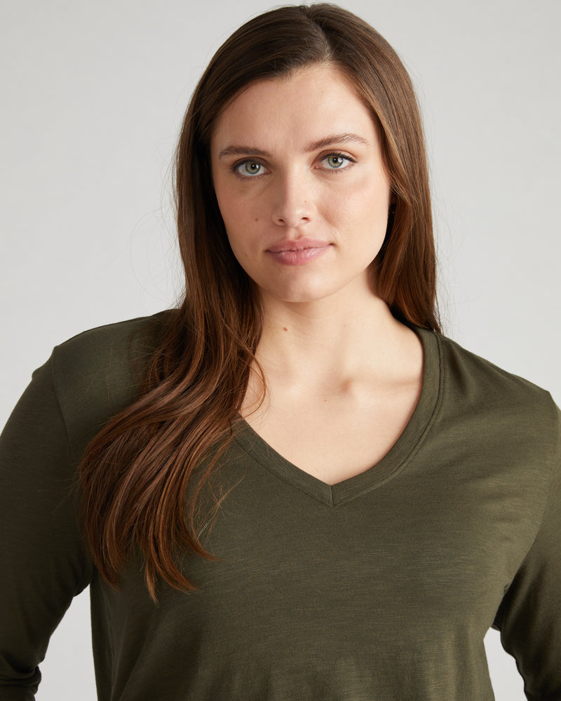 Light-As-Air Long Sleeve V Neck Tee - Nori