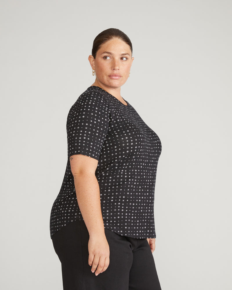 Lily Liquid Jersey Crew Neck Stovepipe Tee - Galactic Print in Black