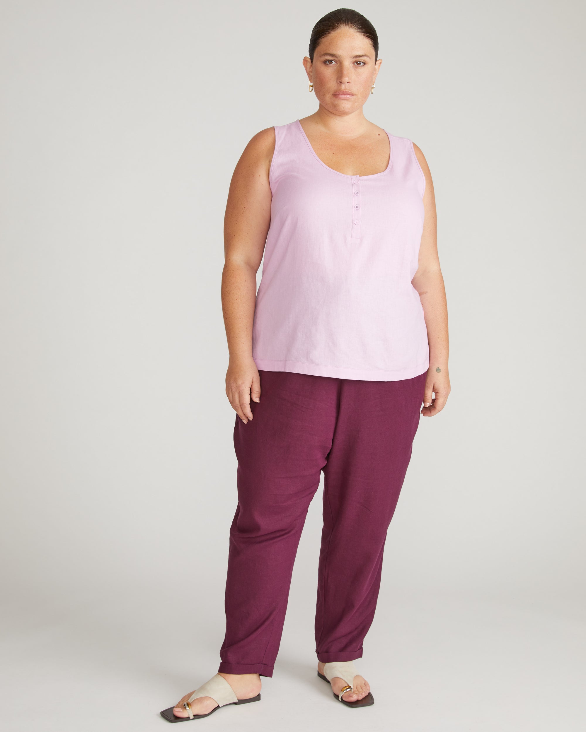 Henley Linen Tank - Lilac