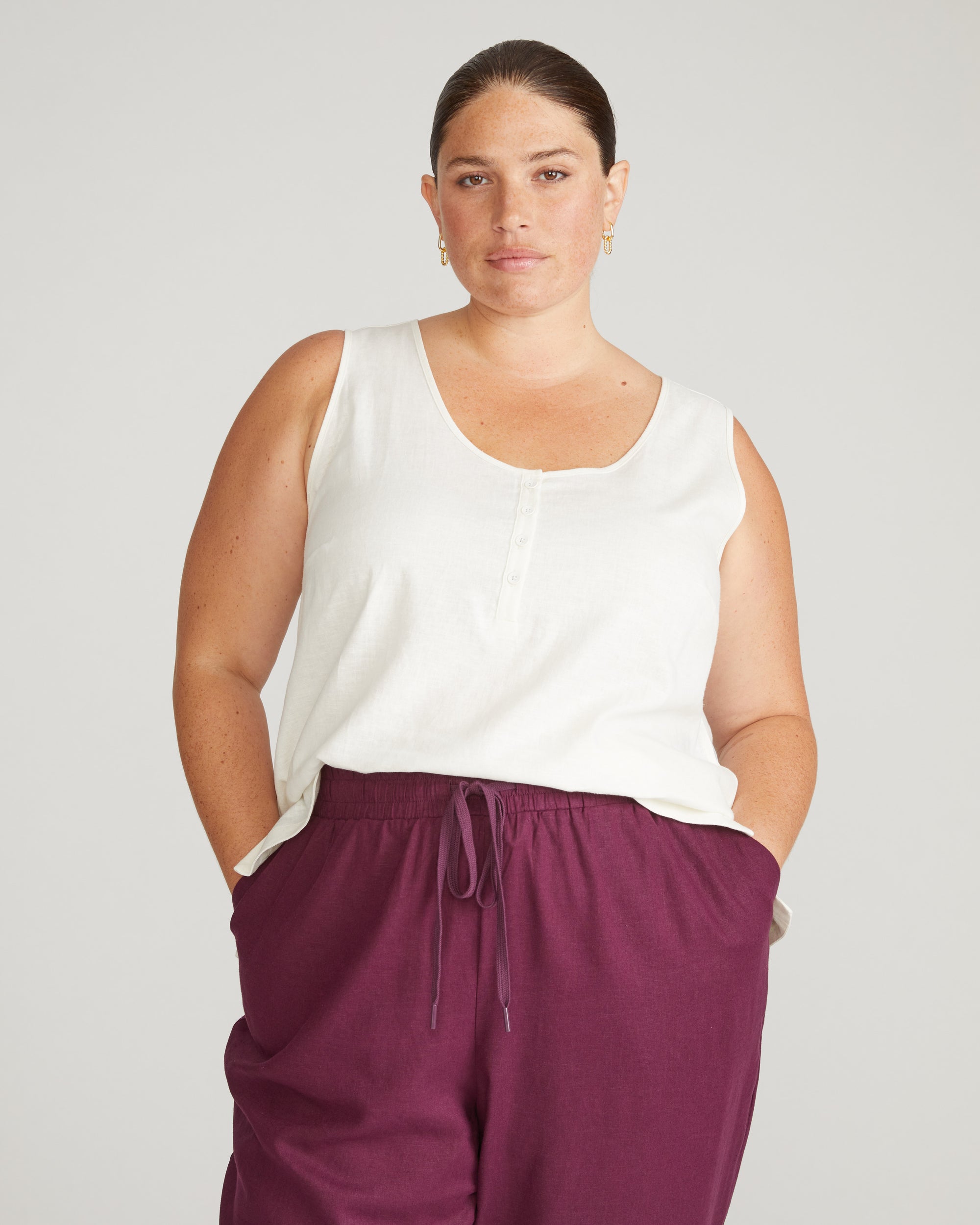 Henley Linen Tank - White