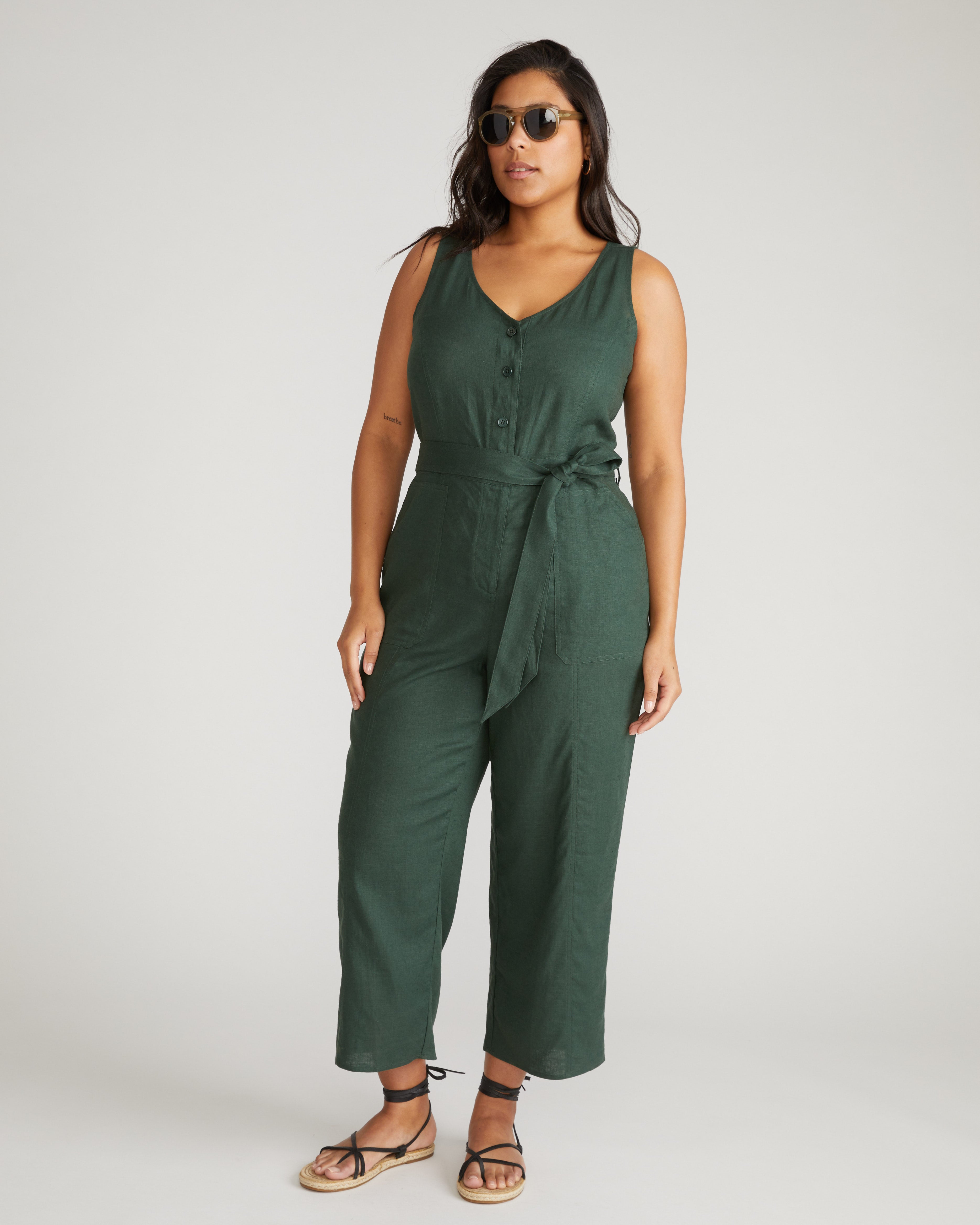Matilda Linen Jumpsuit Luscious Green