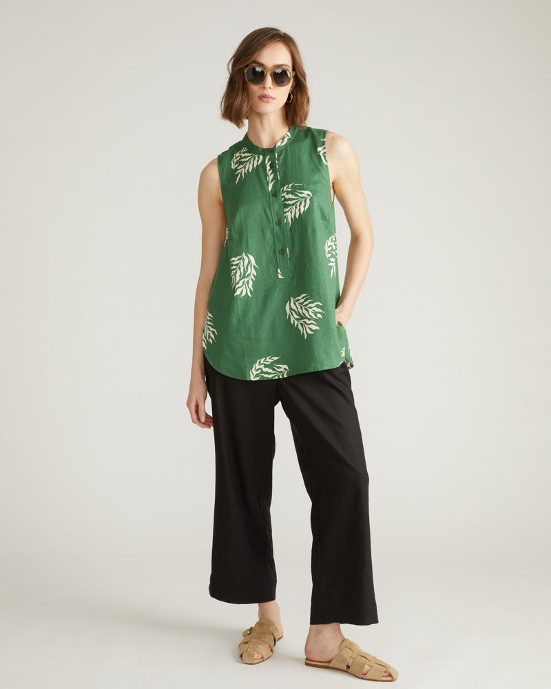 Cameo Linen Tunic - Beachgrass Print in Green