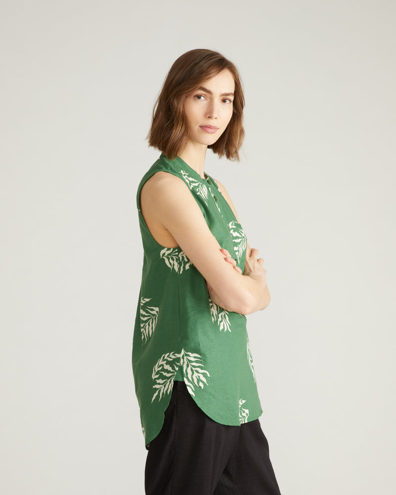 Cameo Linen Tunic - Beachgrass Print in Green