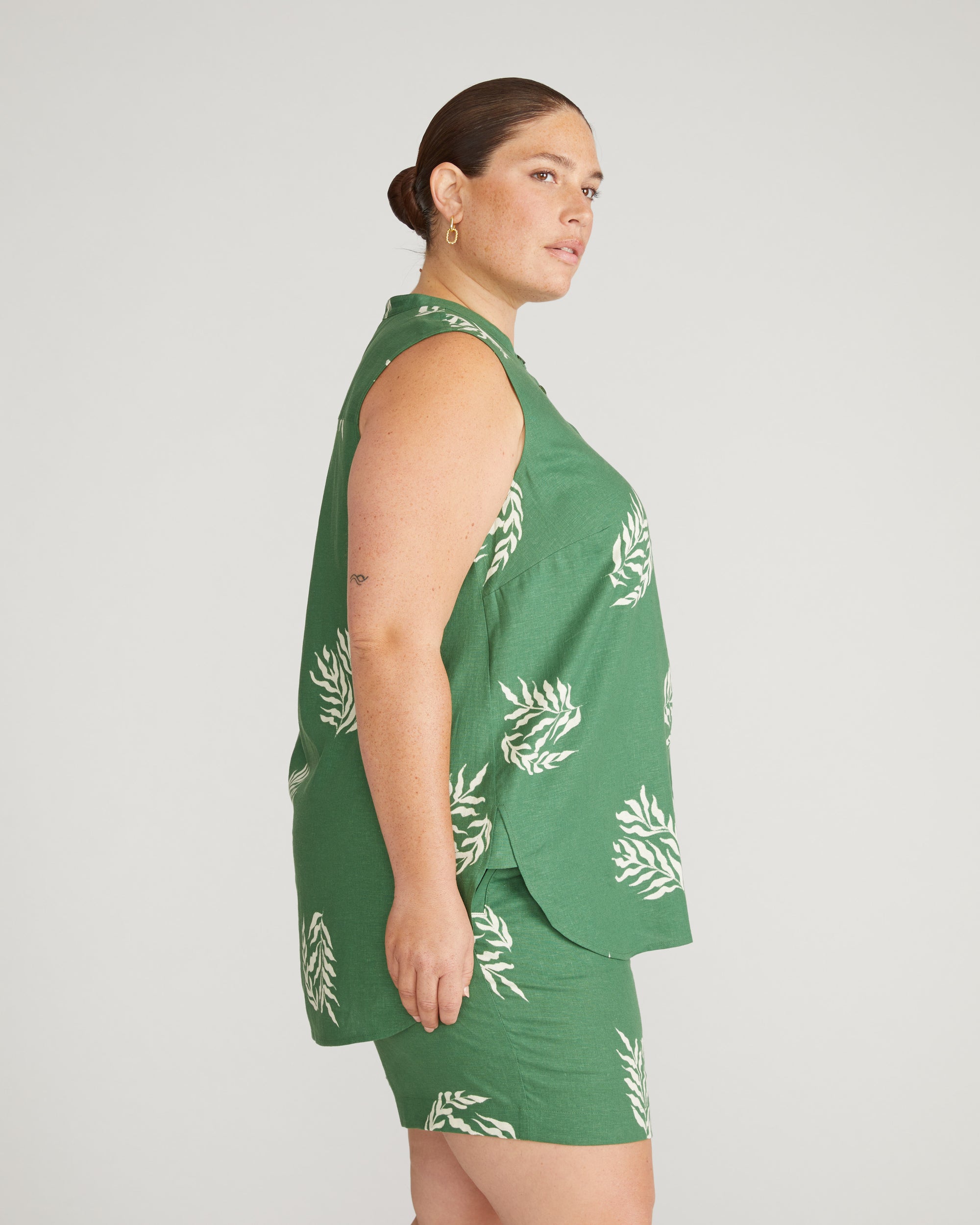 Cameo Linen Tunic - Beachgrass Print in Green