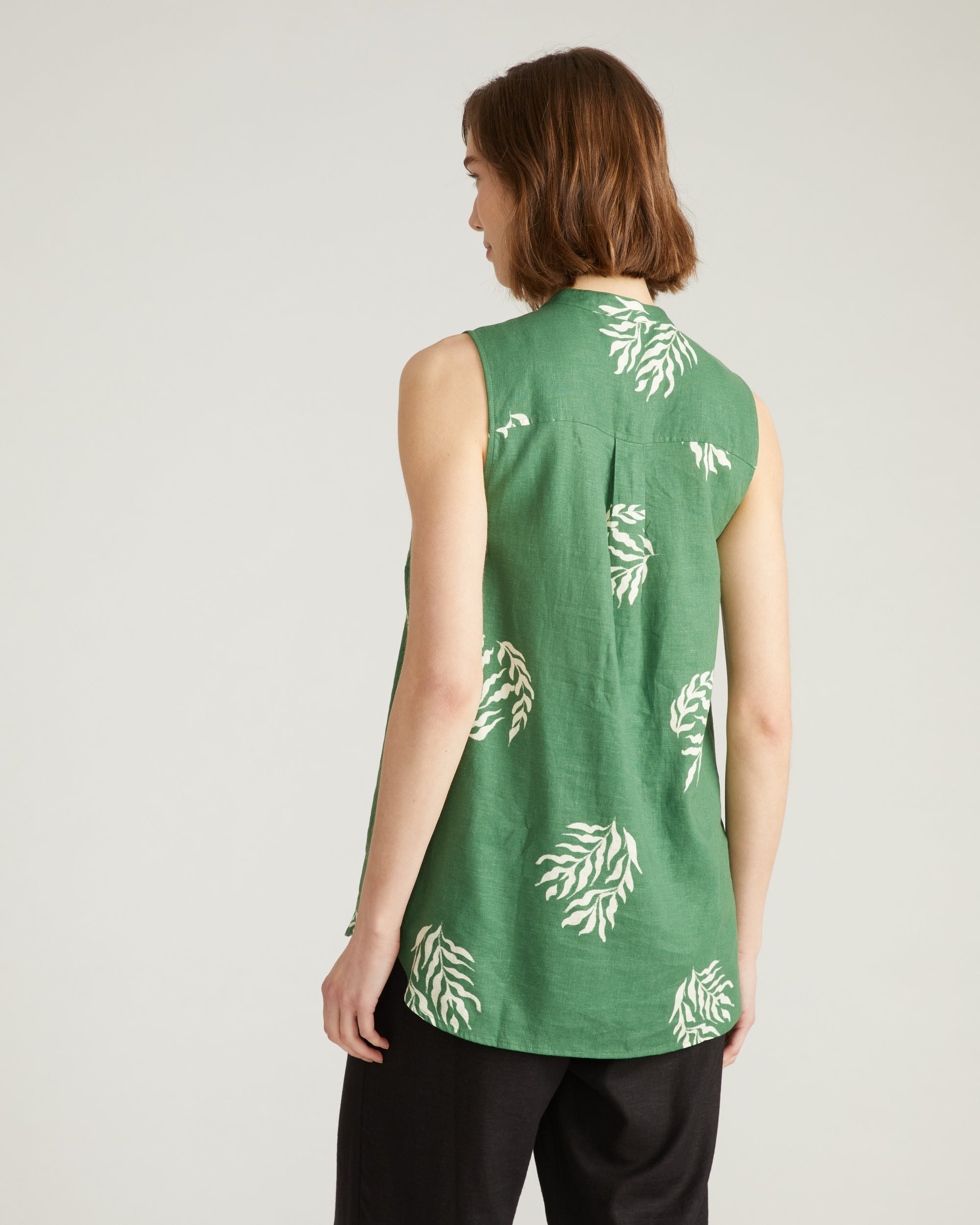 Cameo Linen Tunic - Beachgrass Print in Green