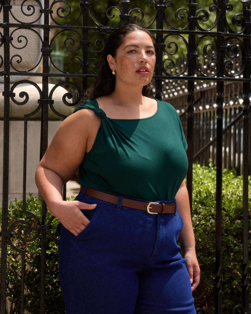 Estella Liquid Jersey Knot Tank - Forest Green