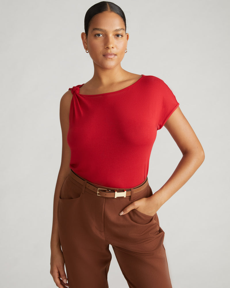 Estella Liquid Jersey Knot Tank - New York Red