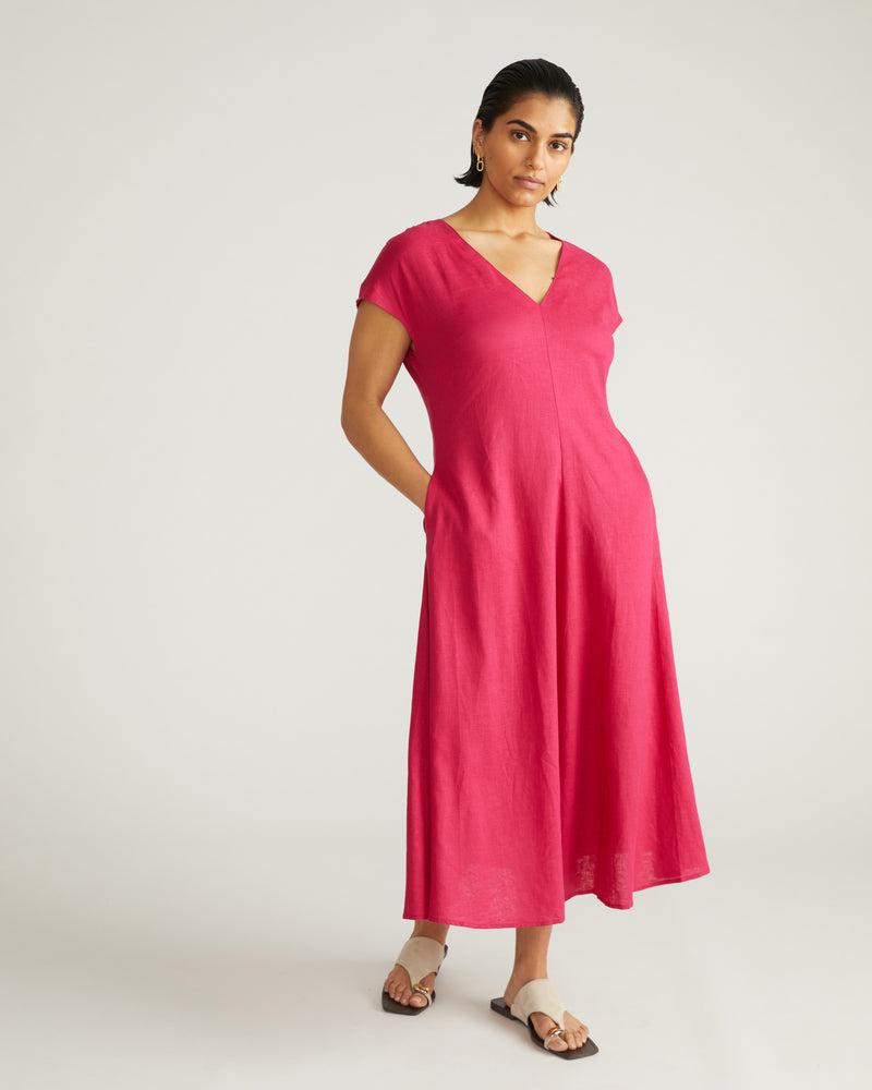Louvre Bow Back Linen Dress - Cerise