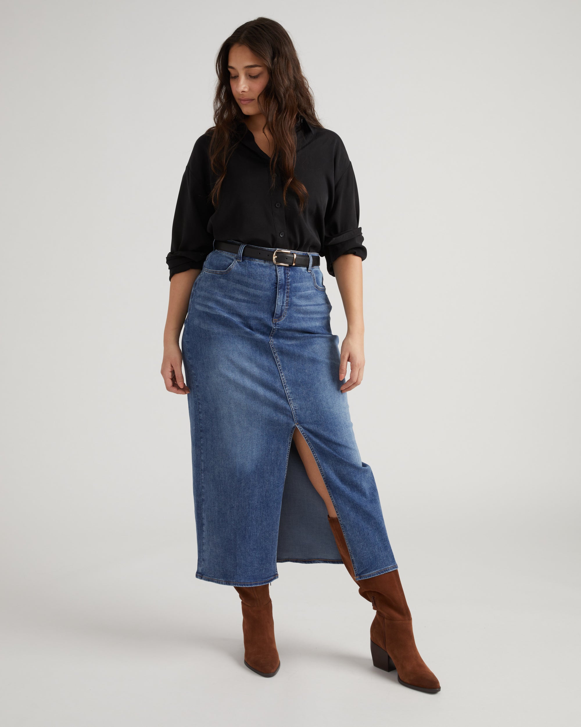 ComfortDenim Maxi Skirt - Western Blue Wash