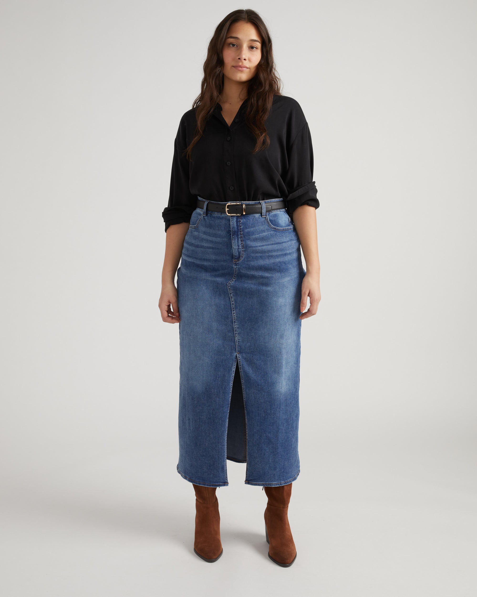 ComfortDenim Maxi Skirt - Western Blue Wash