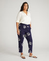 Sayville Linen Drawstring Pant - Beachgrass Print in Navy