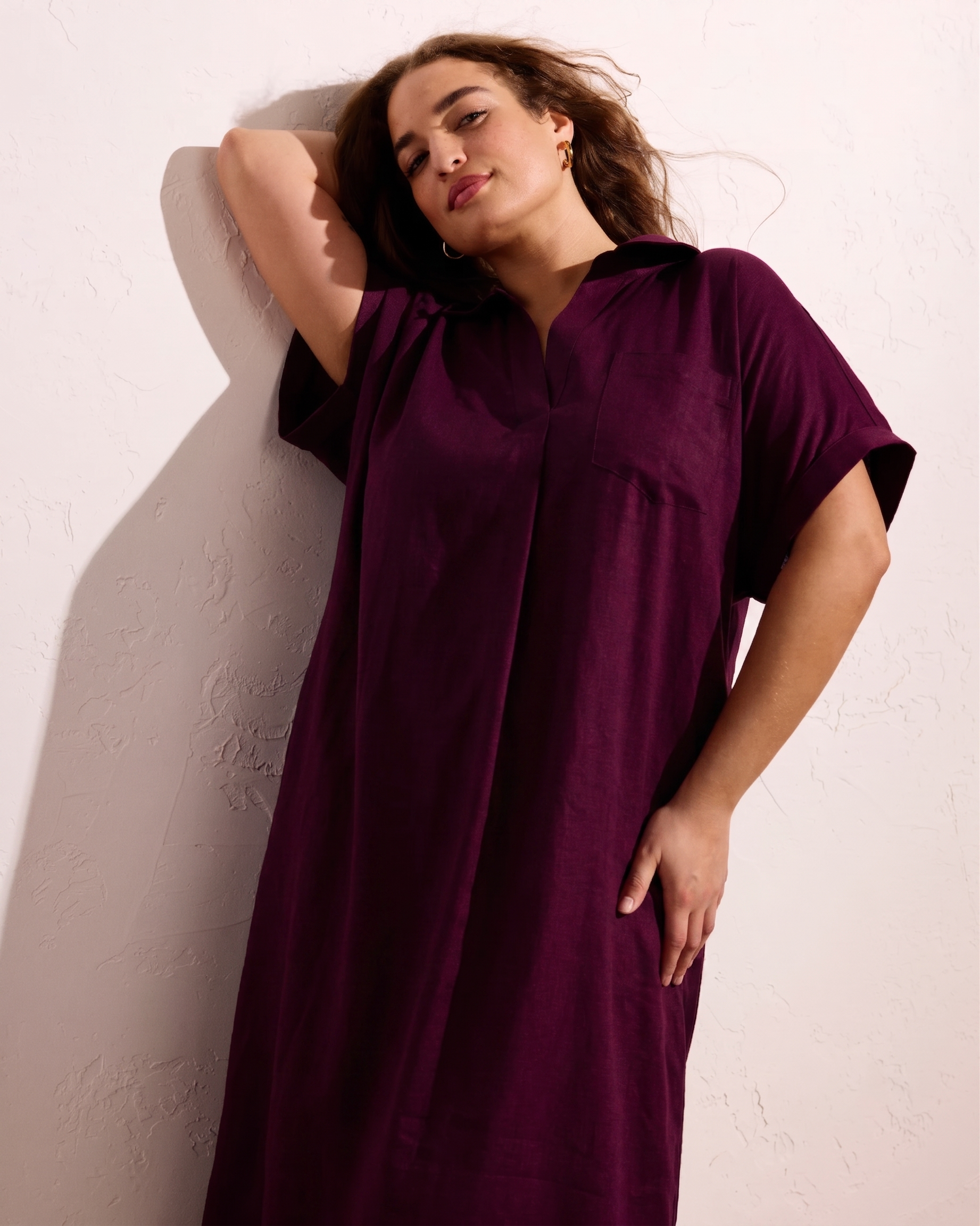 Sunshine Linen Blend Polo Dress - / Acai- Size2XL