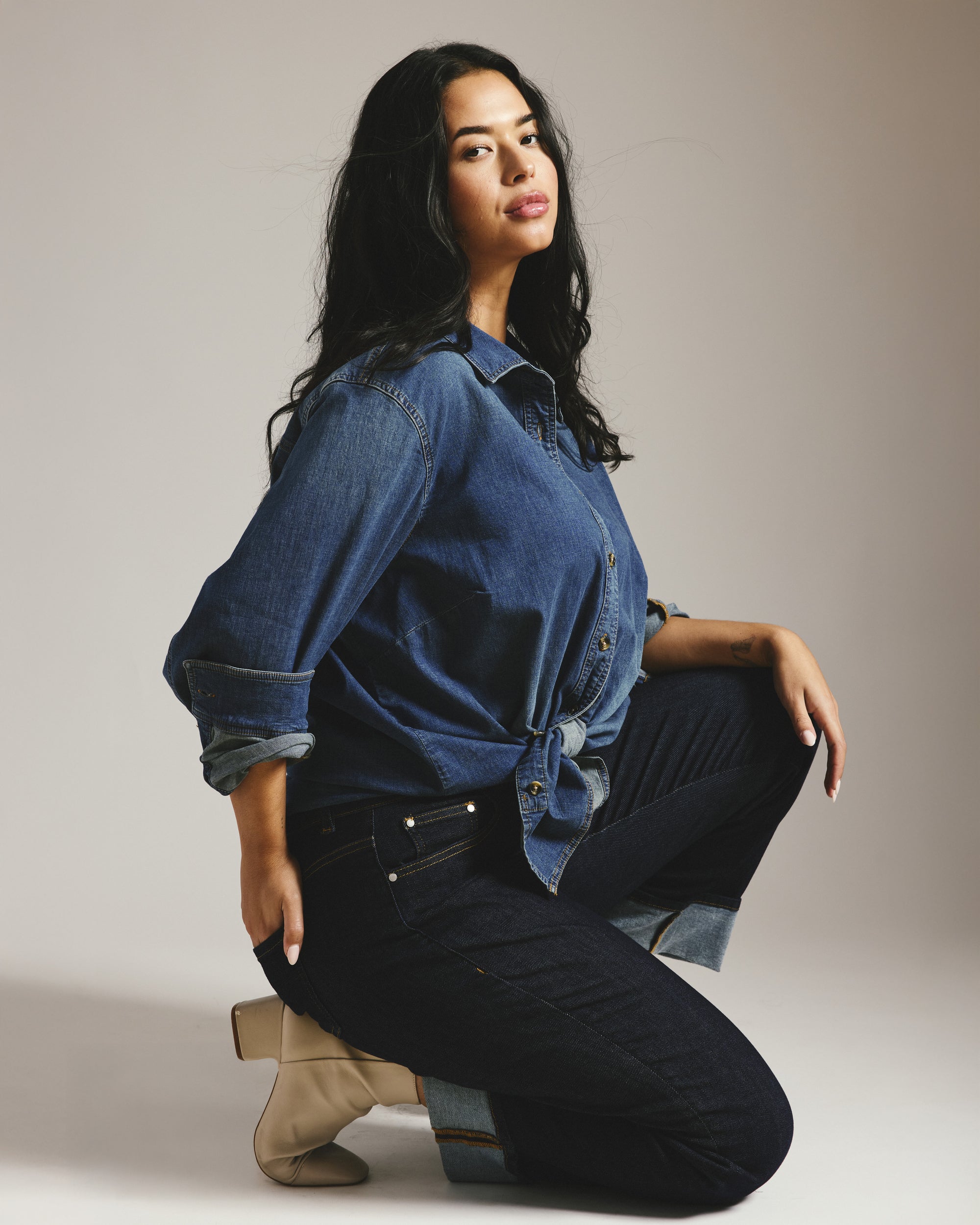 Stevie High Rise Cuffed Straight Leg Jeans - Vintage Indigo Selvedge