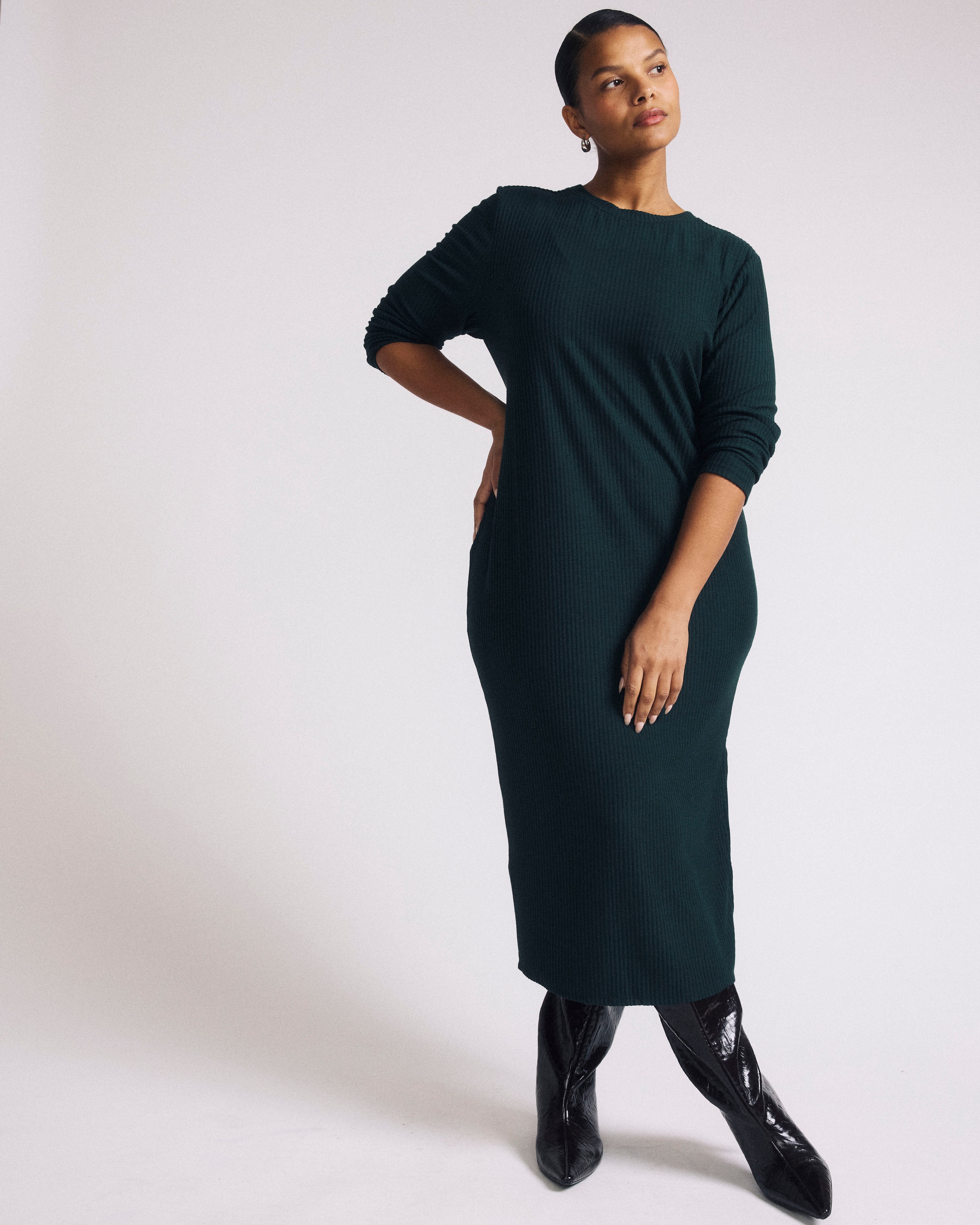 green ribbed dress Intuitions Long Sleeve Ribbed Knit Dress Green
