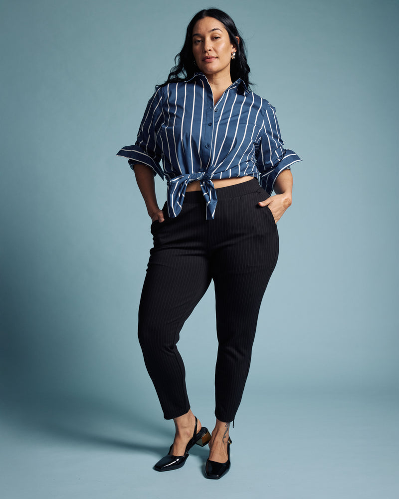 Moro Pocket Signature Ponte Pants - Slate Pinstripe