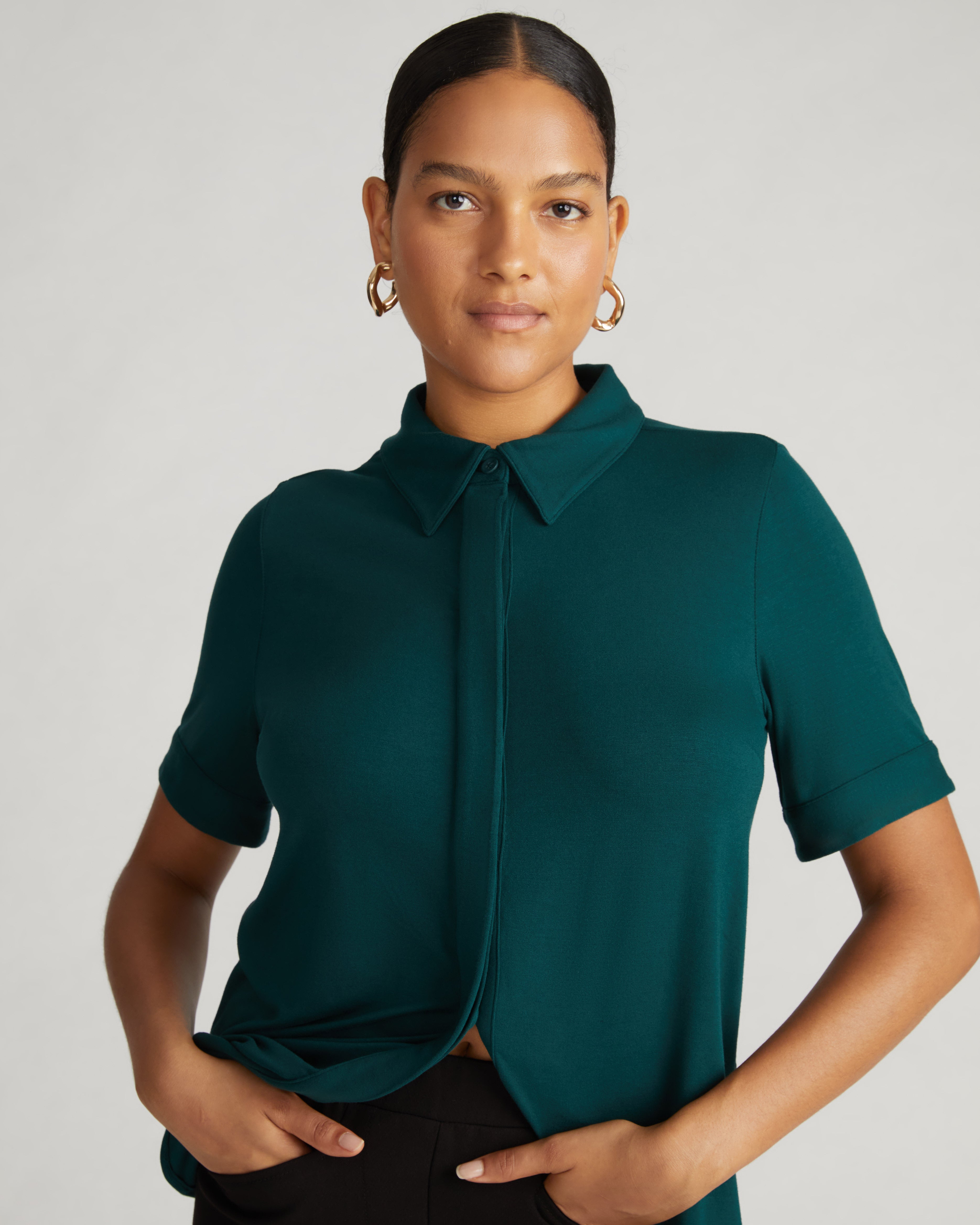 Chelsea Liquid Jersey Short Sleeve Shirt - Forest Green Universal Standard Chelsea Liquid Jersey Short Sleeve Shirt - Forest Green Universal Standard